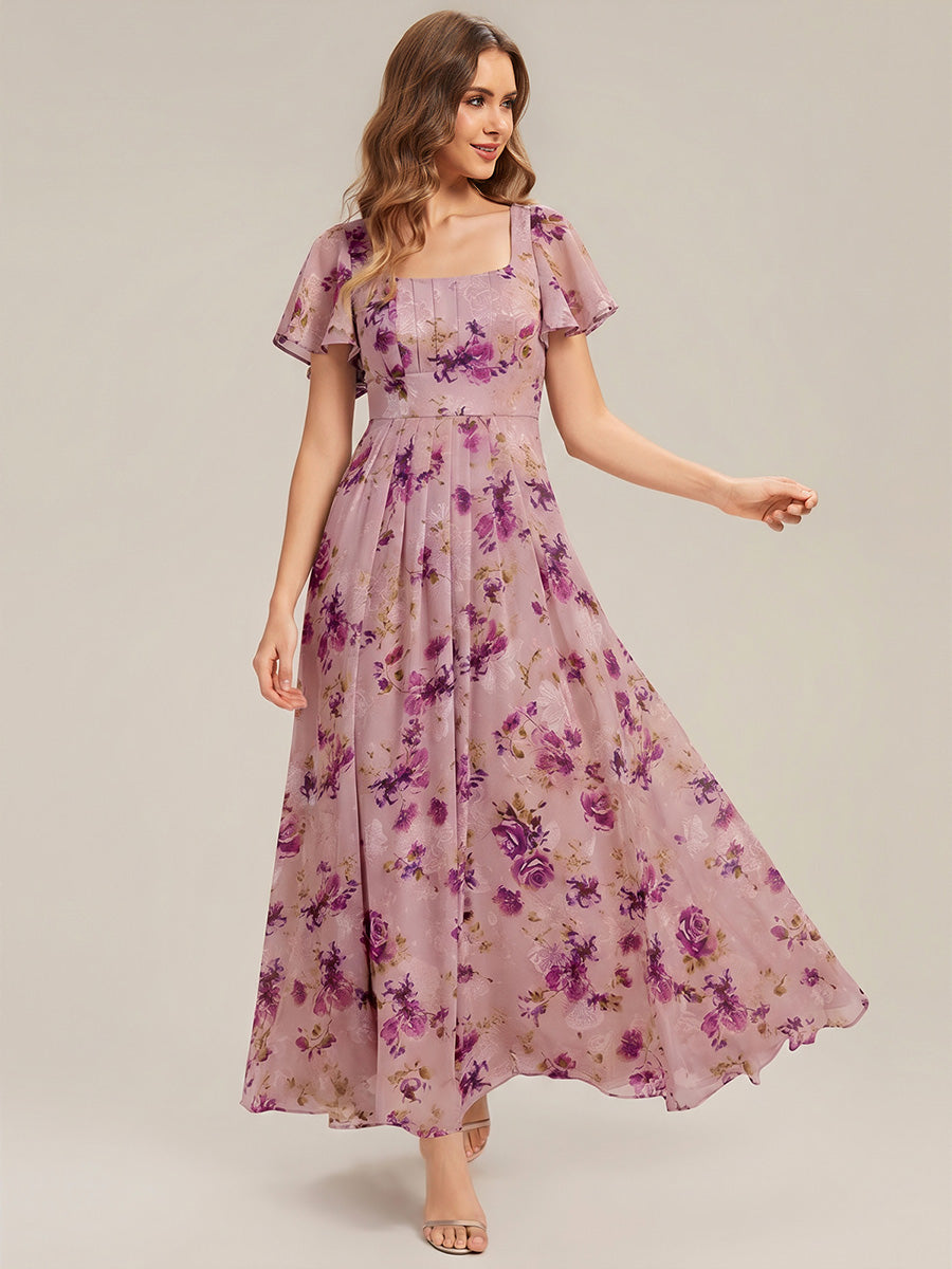 robe longue à manches courtes avec volants dos nu et fronces en forme de A #Couleur_LU
