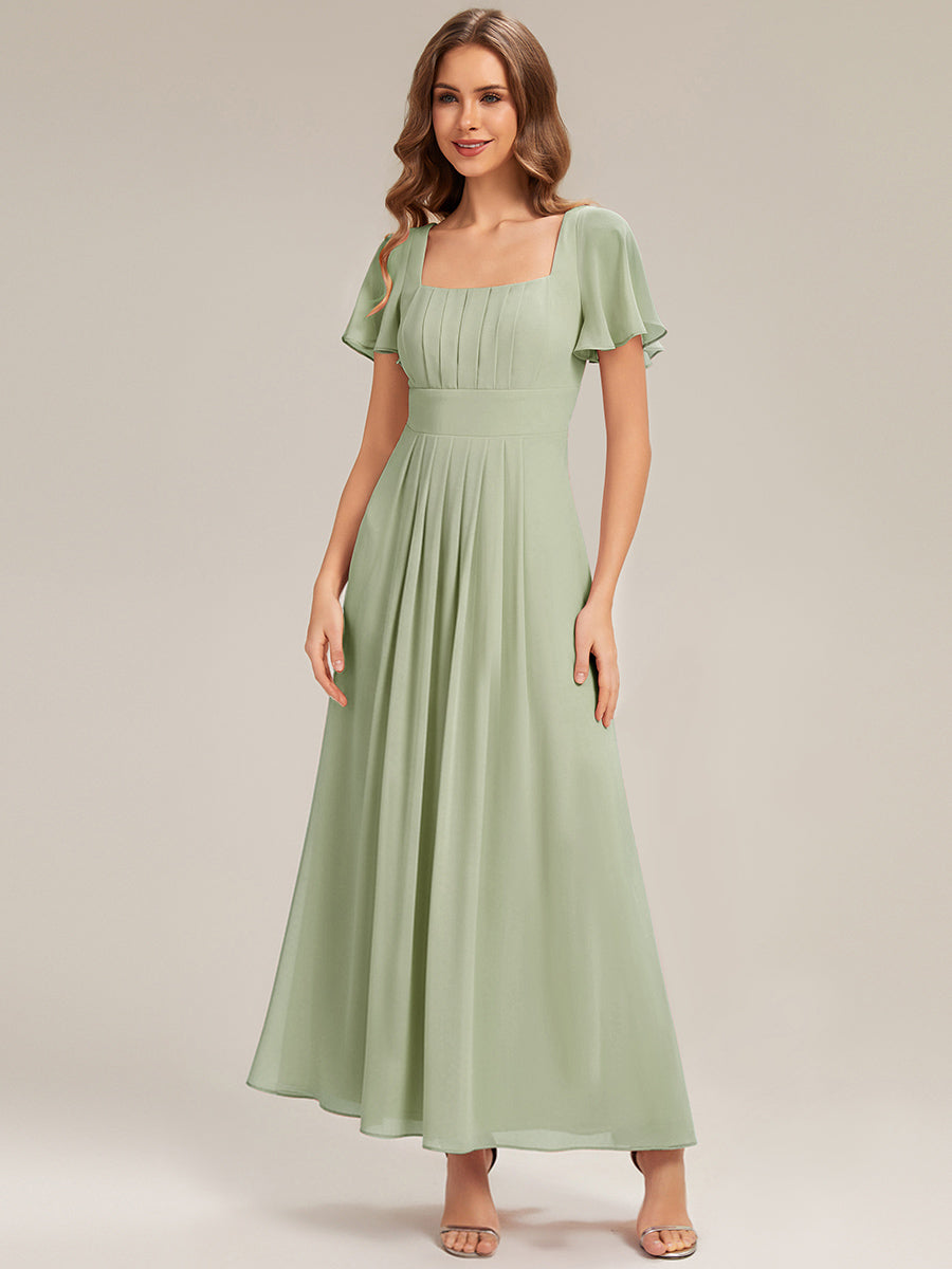 robe longue à manches courtes avec volants dos nu et fronces en forme de A #Couleur_Menthe Verte