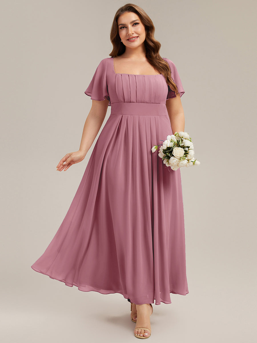 robe longue à manches courtes avec volants dos nu et fronces en forme de A #Couleur_Orchidee