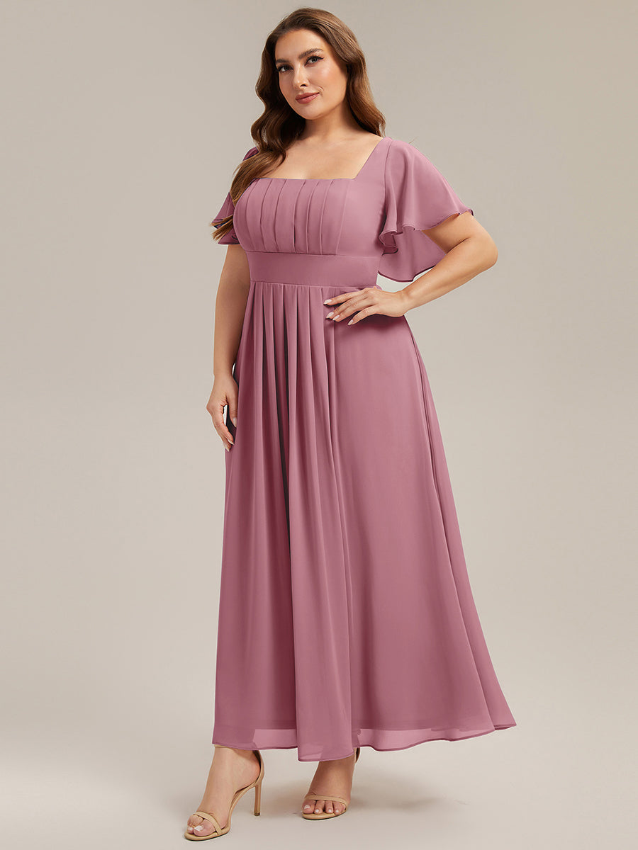robe longue à manches courtes avec volants dos nu et fronces en forme de A #Couleur_Orchidee