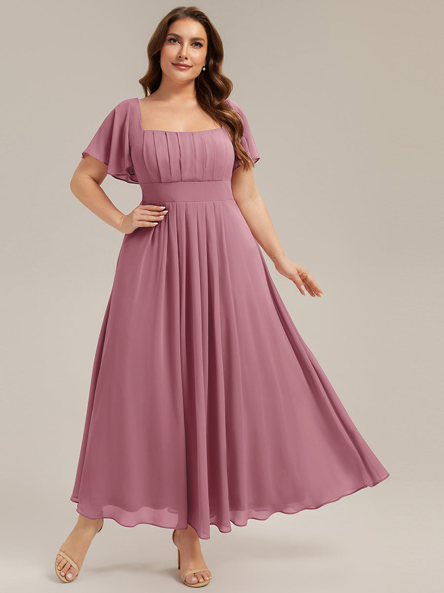 robe longue à manches courtes avec volants dos nu et fronces en forme de A #Couleur_Orchidee
