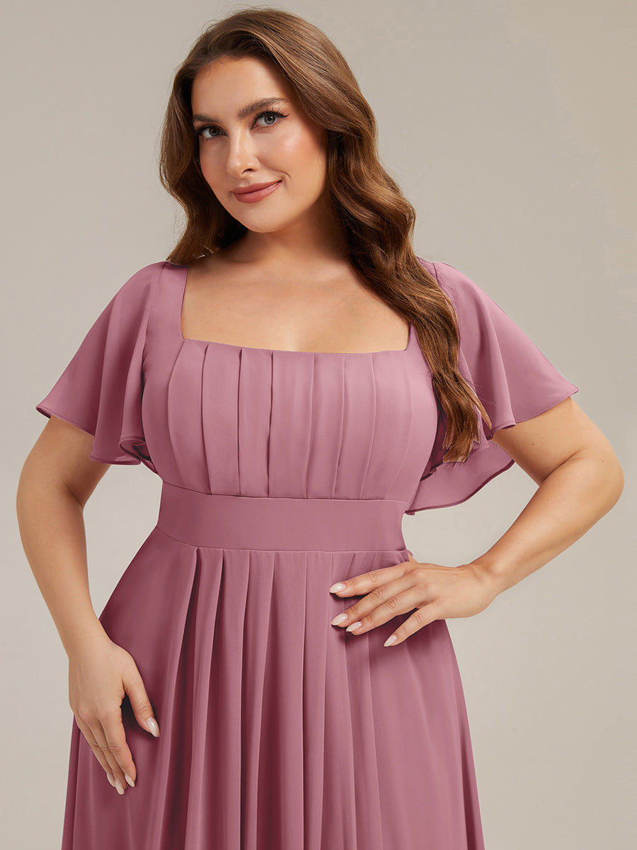 robe longue à manches courtes avec volants dos nu et fronces en forme de A #Couleur_Orchidee
