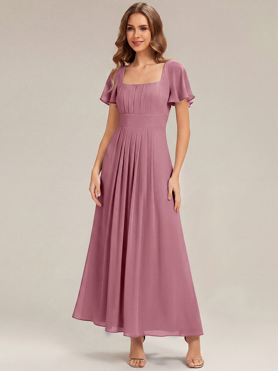 robe longue à manches courtes avec volants dos nu et fronces en forme de A #Couleur_Orchidee
