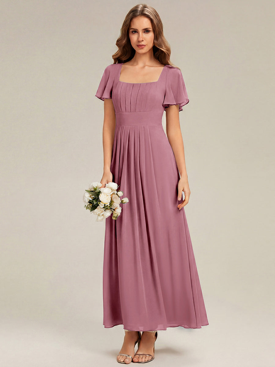 robe longue à manches courtes avec volants dos nu et fronces en forme de A #Couleur_Orchidee