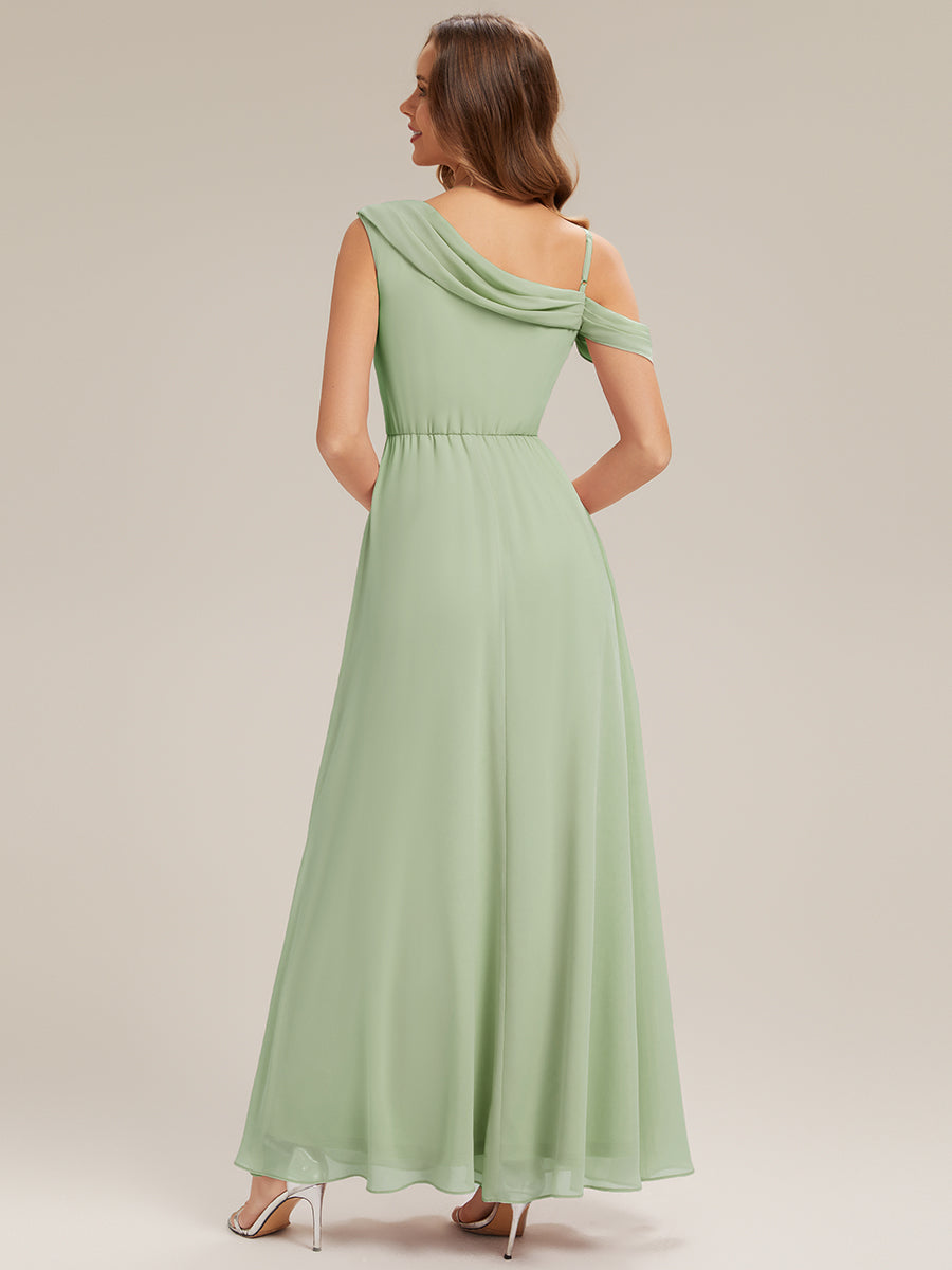 Robe longue asymétrique à manches courtes en A avec des embellissements en strass #Couleur_Menthe Verte