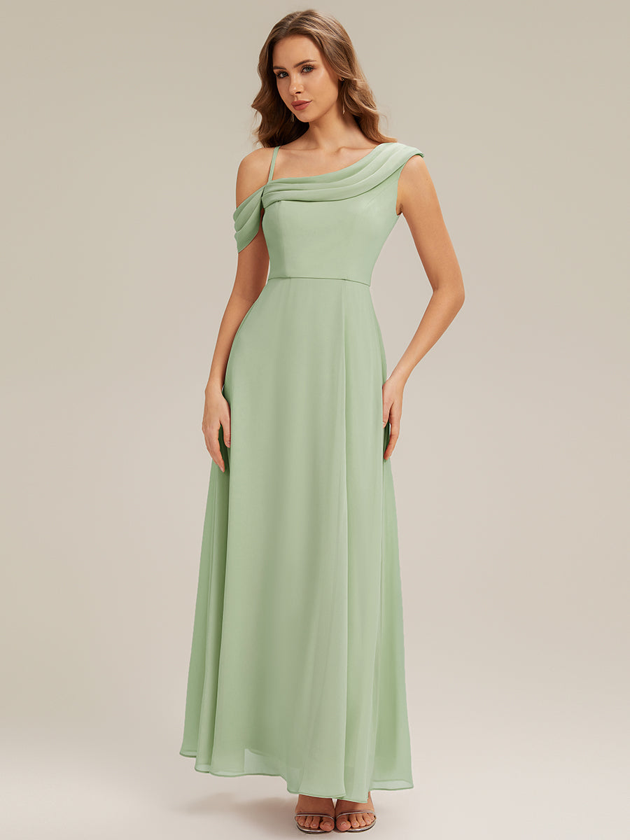 Robe longue asymétrique à manches courtes en A avec des embellissements en strass #Couleur_Menthe Verte