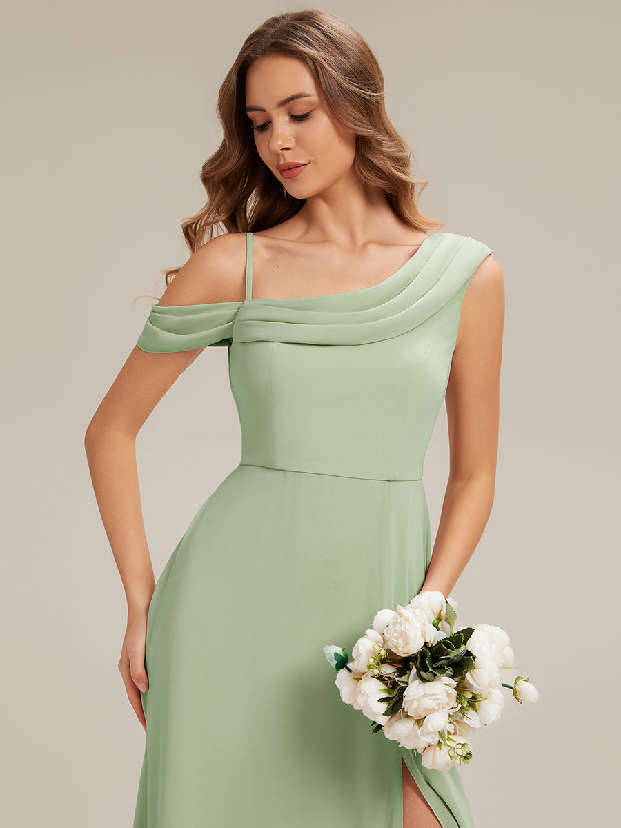 Robe longue asymétrique à manches courtes en A avec des embellissements en strass #Couleur_Menthe Verte