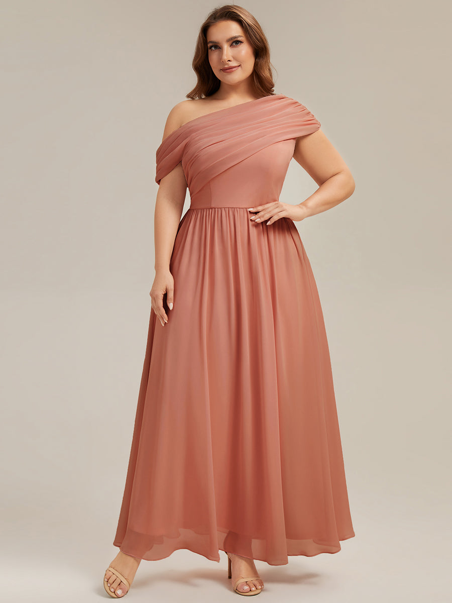 Robe longue asymétrique sans bretelles en A avec détail froncé #Couleur_Rose Corail