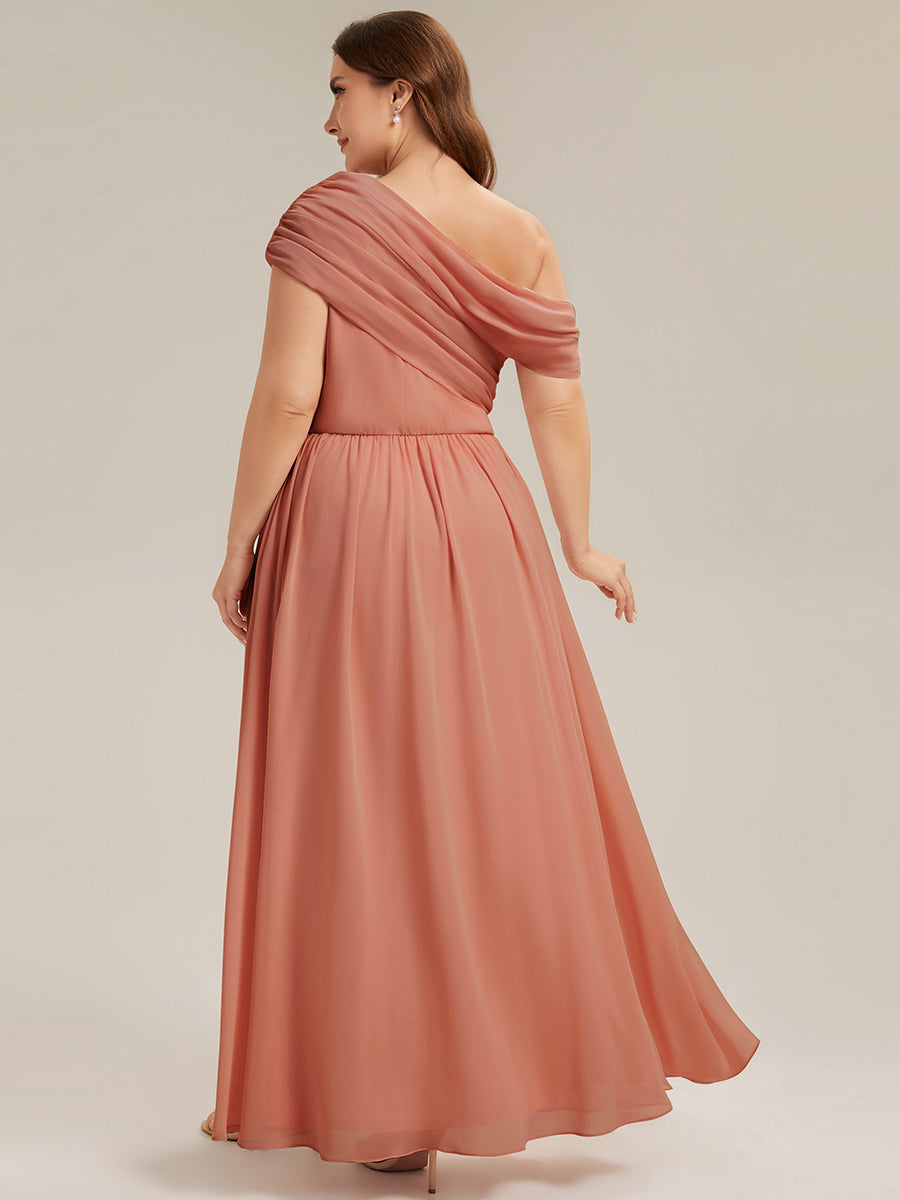 Robe longue asymétrique sans bretelles en A avec détail froncé #Couleur_Rose Corail