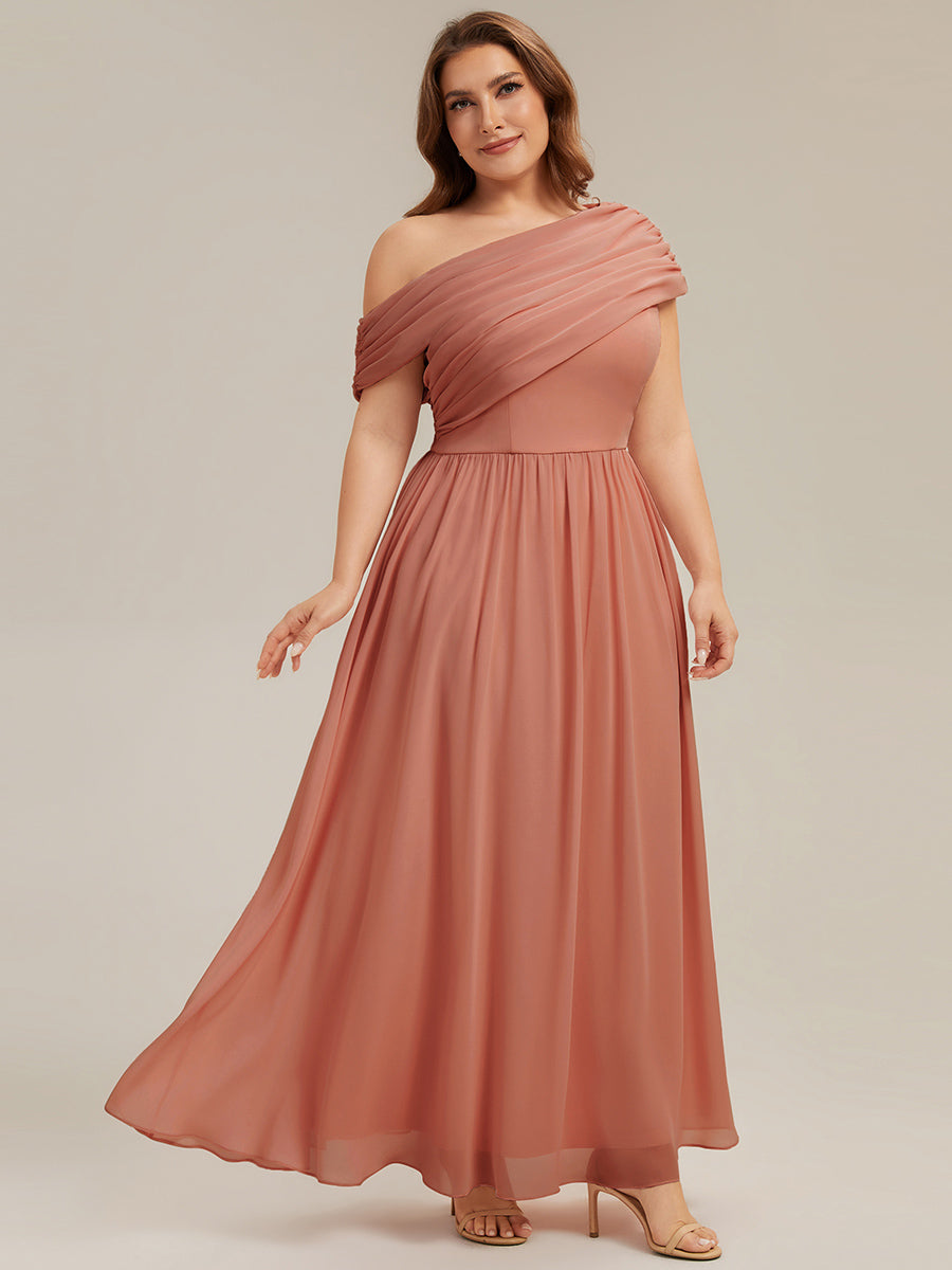Robe longue asymétrique sans bretelles en A avec détail froncé #Couleur_Rose Corail