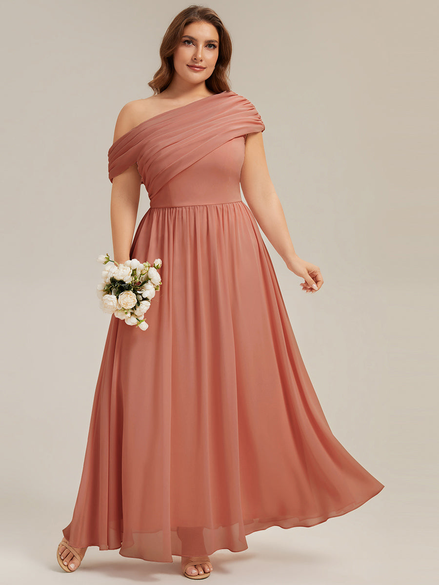 Robe longue asymétrique sans bretelles en A avec détail froncé #Couleur_Rose Corail