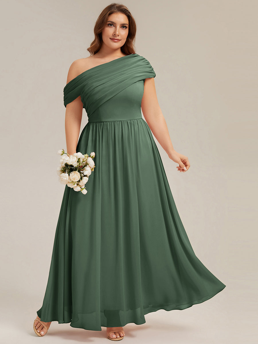 Robe longue asymétrique sans bretelles en A avec détail froncé #Couleur_Eukalyptus Grün