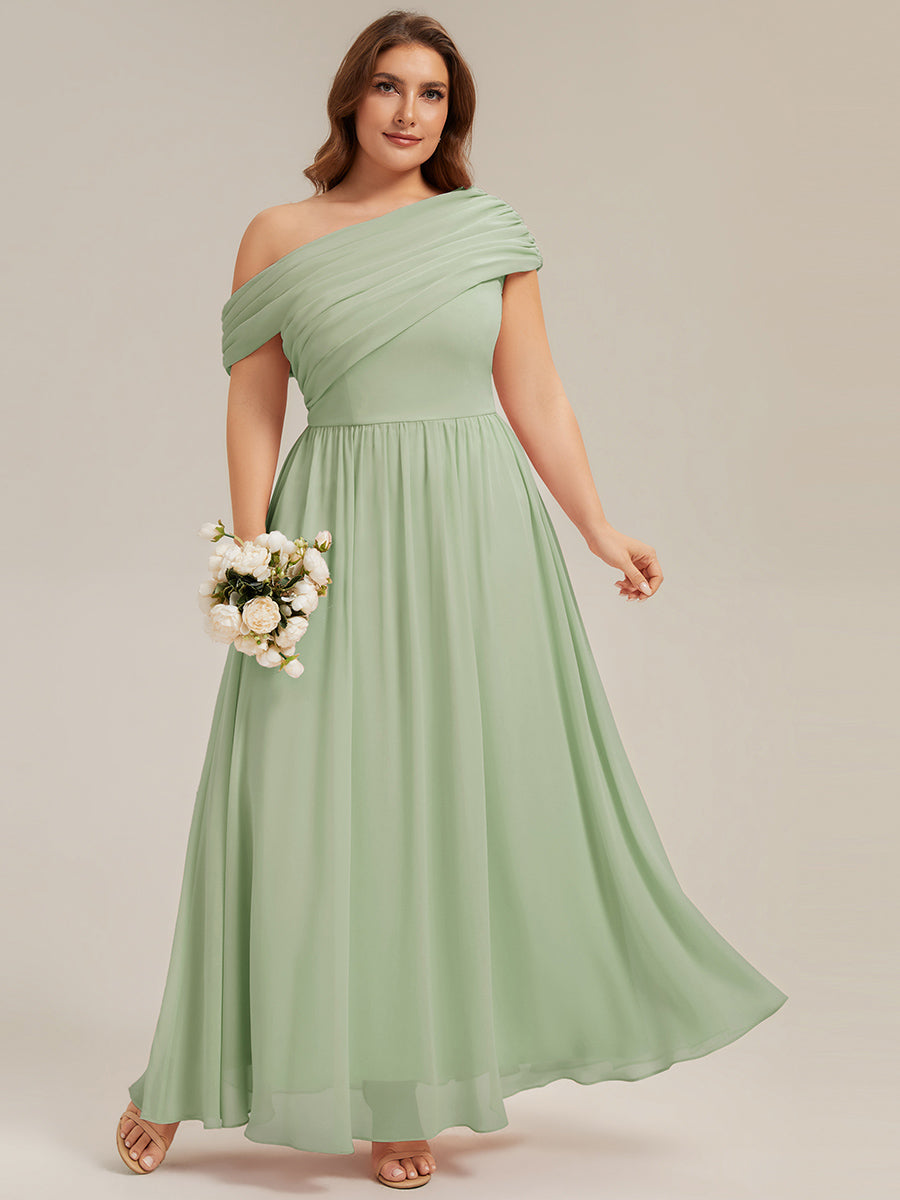 Robe longue asymétrique sans bretelles en A avec détail froncé #Couleur_Menthe Verte