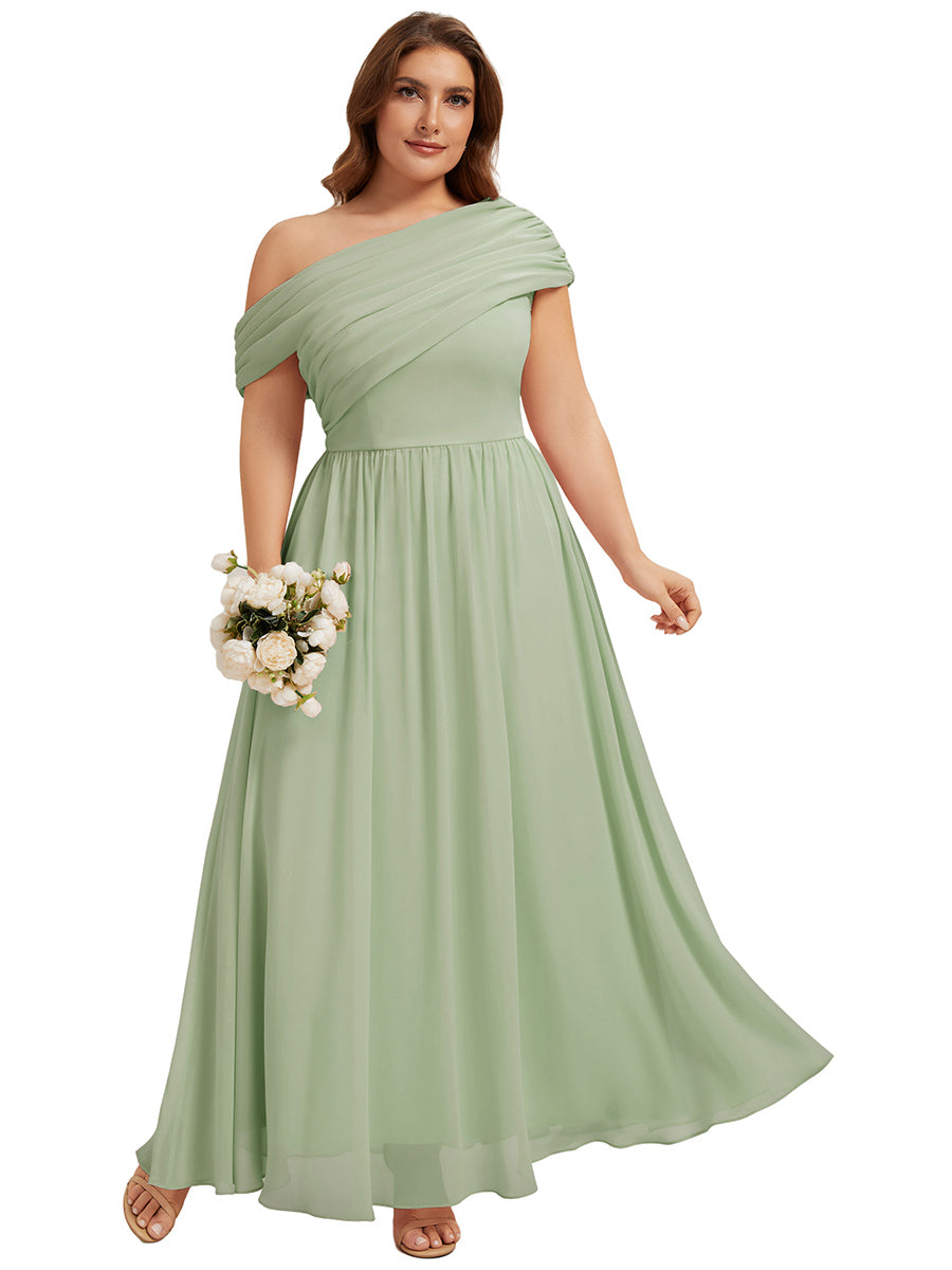 Robe longue asymétrique sans bretelles en A avec détail froncé #Couleur_Menthe Verte
