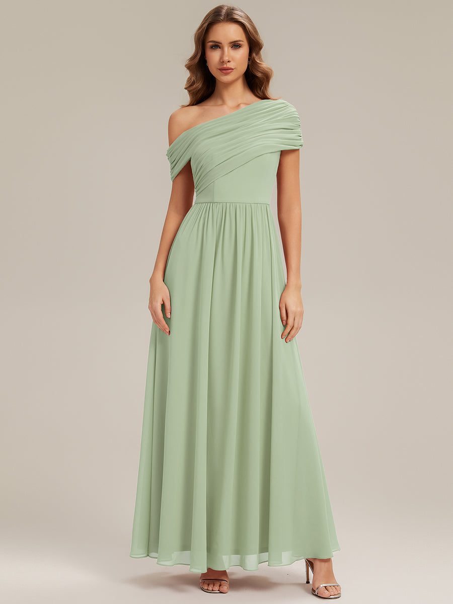 Robe longue asymétrique sans bretelles en A avec détail froncé #Couleur_Menthe Verte