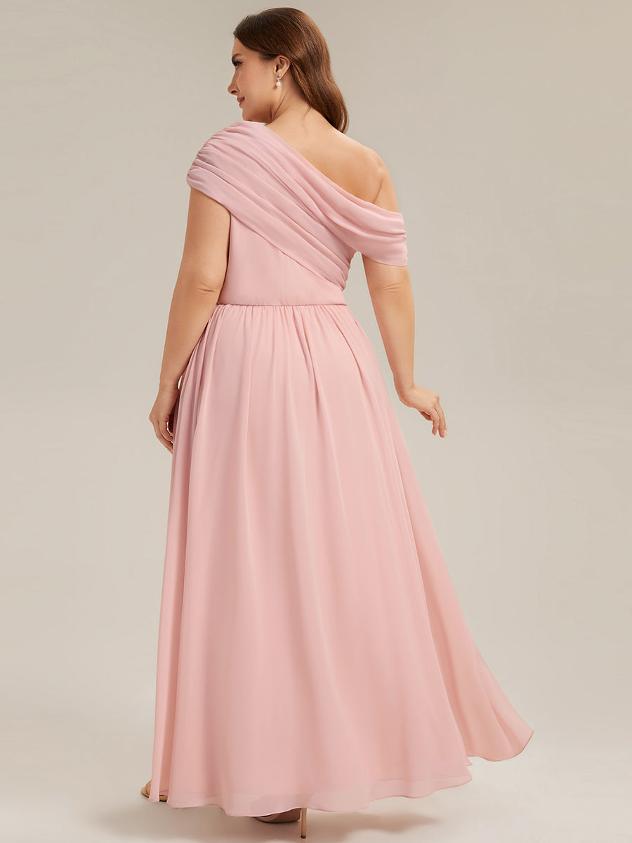 Robe longue asymétrique sans bretelles en A avec détail froncé #Couleur_Rose