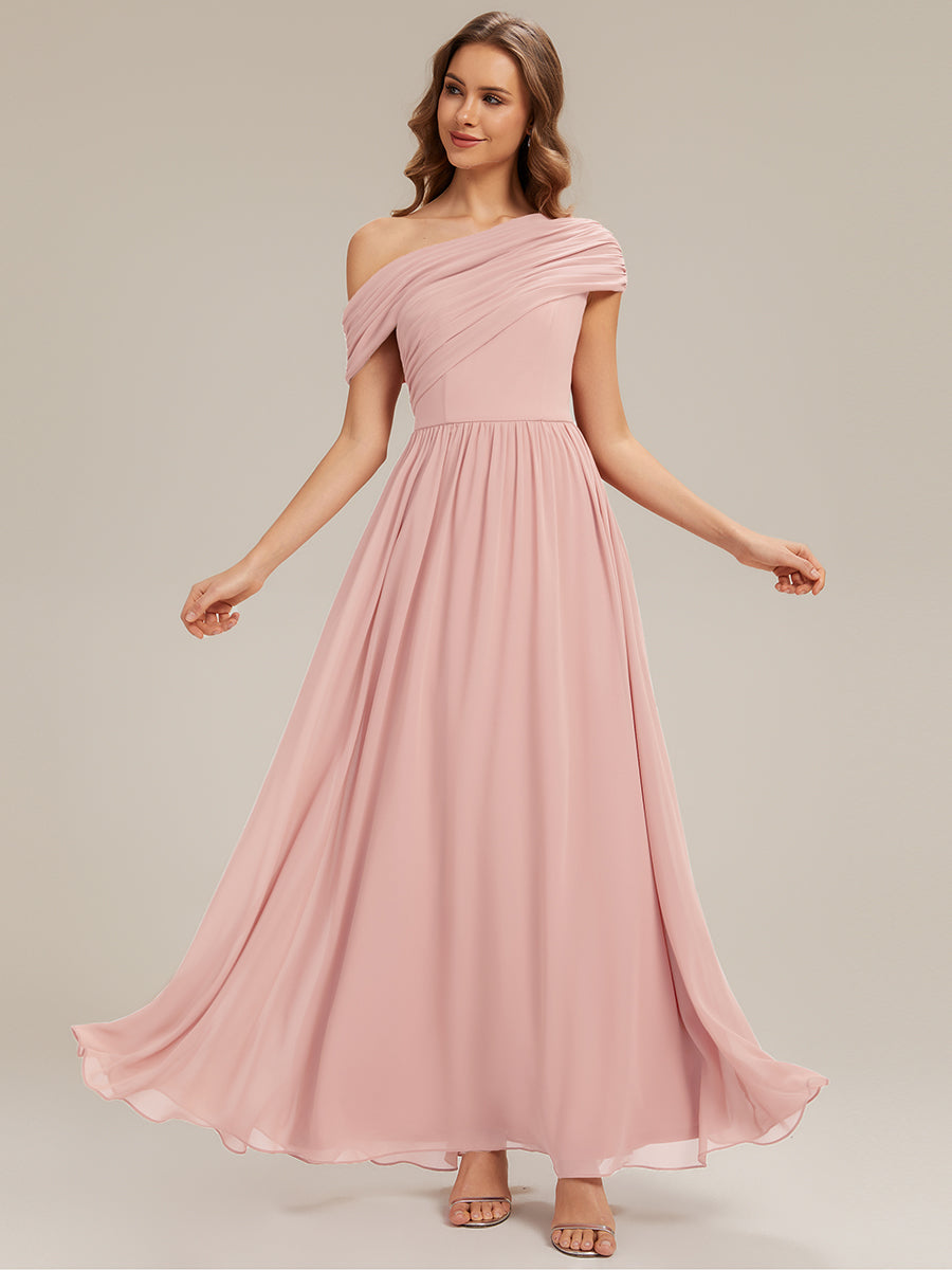 Robe longue asymétrique sans bretelles en A avec détail froncé #Couleur_Rose