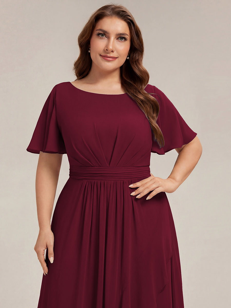 Robe asymétrique sans manches à volants avec détails plissés et ourlet haut bas #Couleur_Bordeaux
