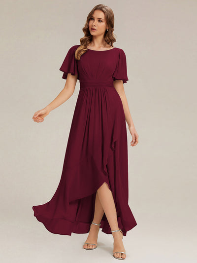 Robe asymétrique en mousseline à manches courtes et à volants