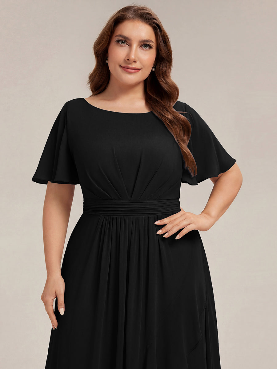 Robe asymétrique sans manches à volants avec détails plissés et ourlet haut bas #Couleur_Noir