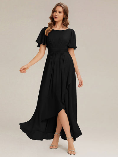 Robe asymétrique en mousseline à manches courtes et à volants