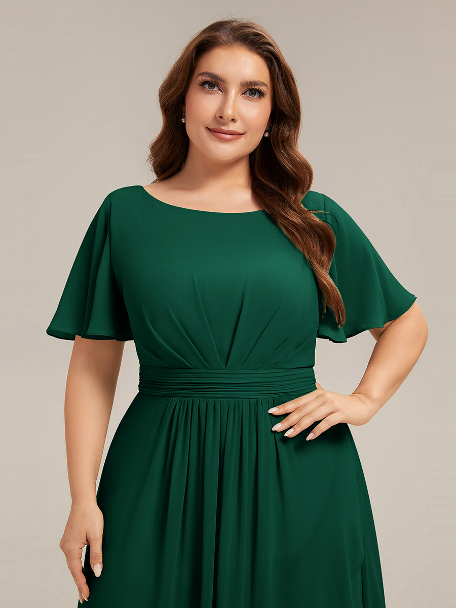 Robe asymétrique sans manches à volants avec détails plissés et ourlet haut bas #Couleur_Vert Fonce