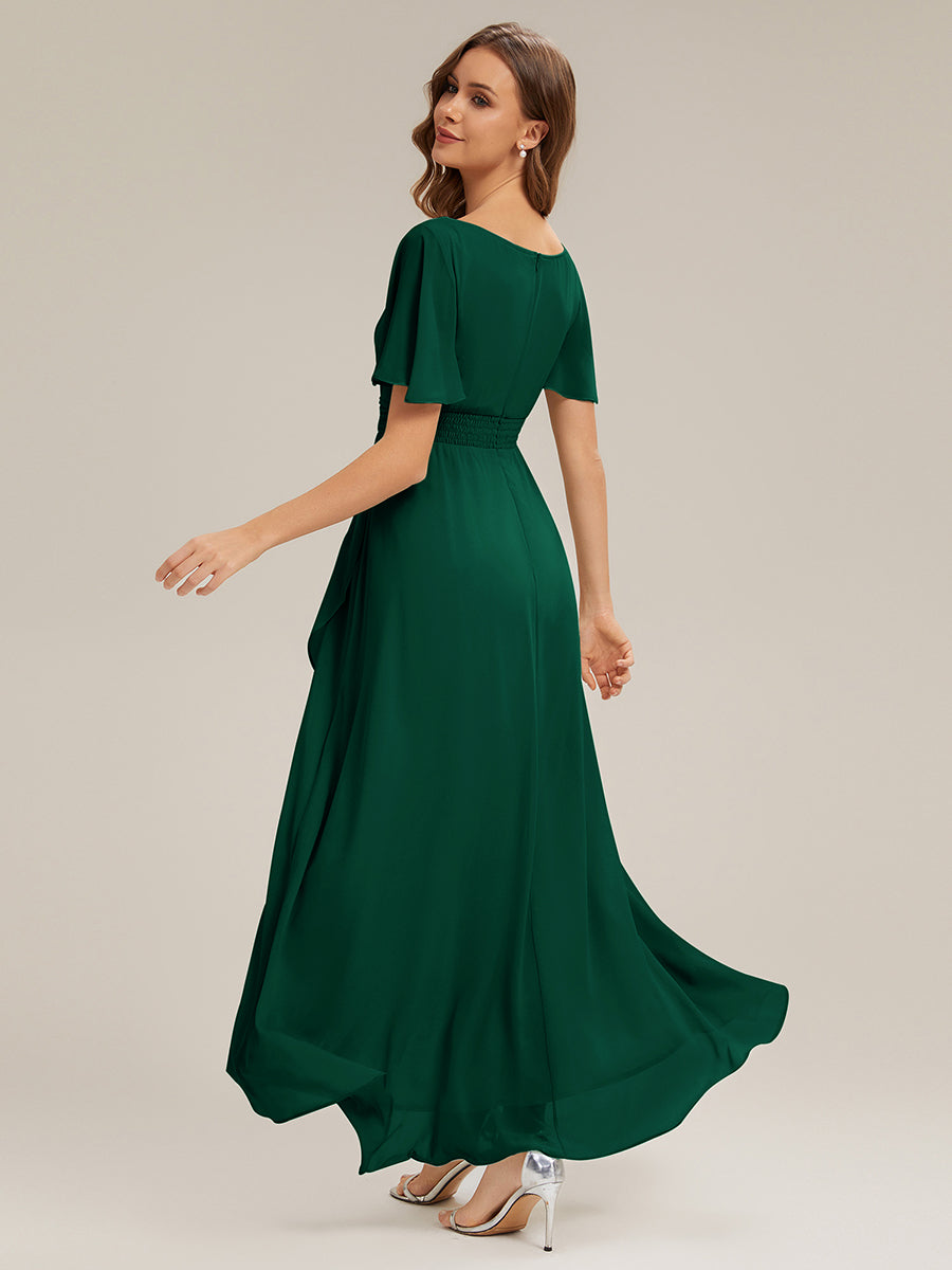 Robe asymétrique sans manches à volants avec détails plissés et ourlet haut bas #Couleur_Vert Fonce