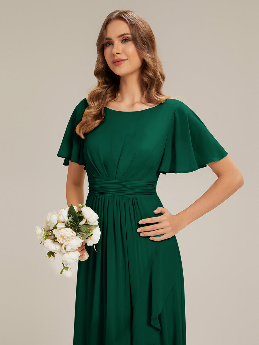 Robe asymétrique sans manches à volants avec détails plissés et ourlet haut bas #Couleur_Vert Fonce