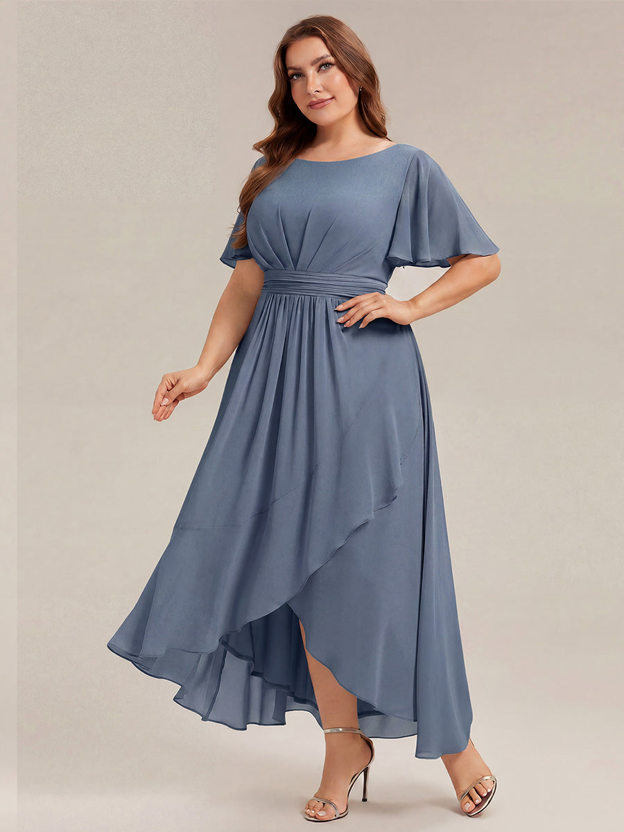Robe asymétrique sans manches à volants avec détails plissés et ourlet haut bas #Couleur_Marine Fume