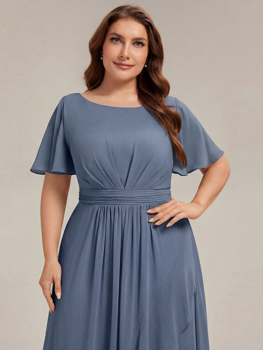 Robe asymétrique sans manches à volants avec détails plissés et ourlet haut bas #Couleur_Marine Fume