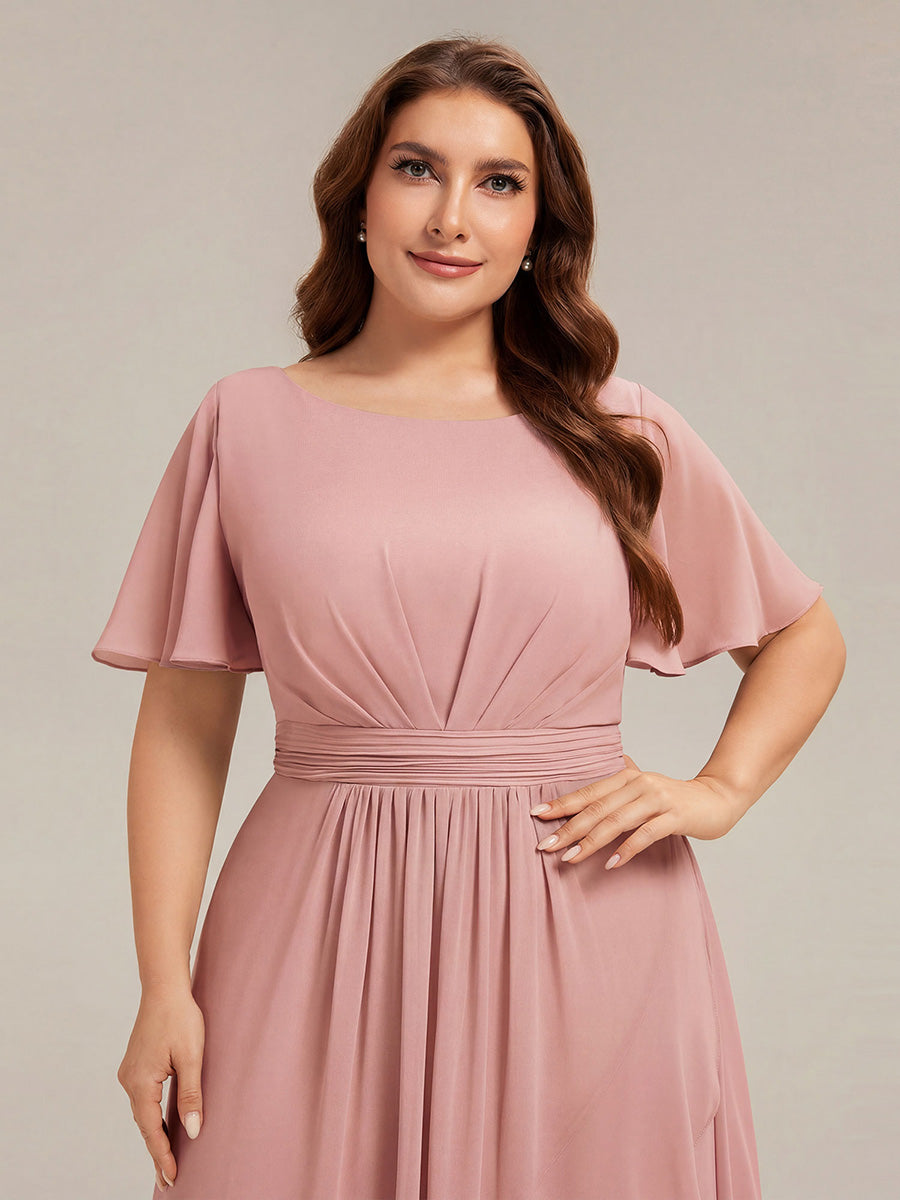 Robe asymétrique sans manches à volants avec détails plissés et ourlet haut bas #Couleur_Rose fumee
