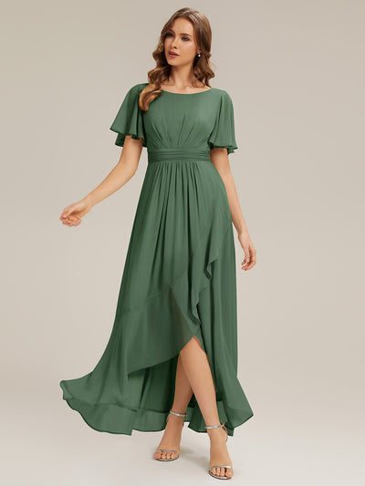 Robe asymétrique en mousseline à manches courtes et à volants