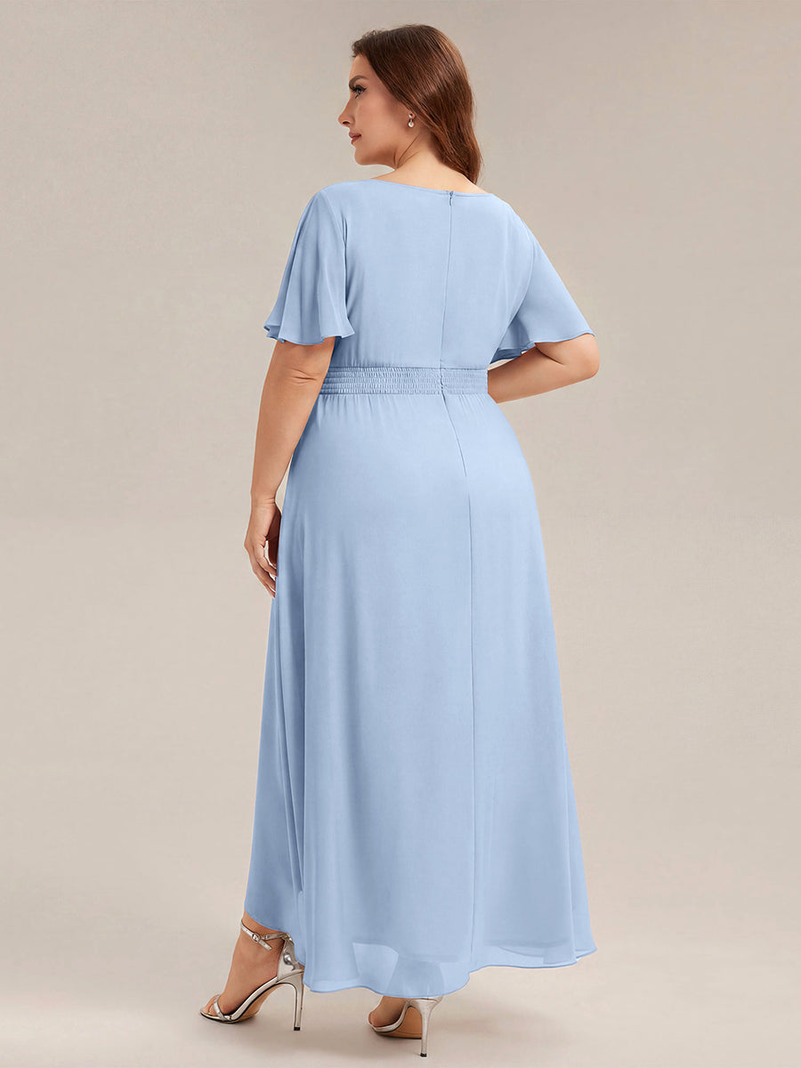 Robe asymétrique sans manches à volants avec détails plissés et ourlet haut bas #Couleur_Bleu Glace