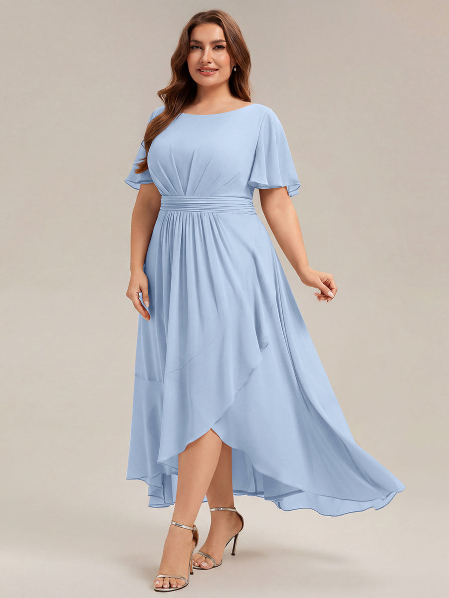 Robe asymétrique sans manches à volants avec détails plissés et ourlet haut bas #Couleur_Bleu Glace