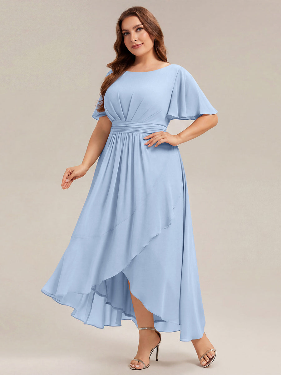 Robe asymétrique sans manches à volants avec détails plissés et ourlet haut bas #Couleur_Bleu Glace