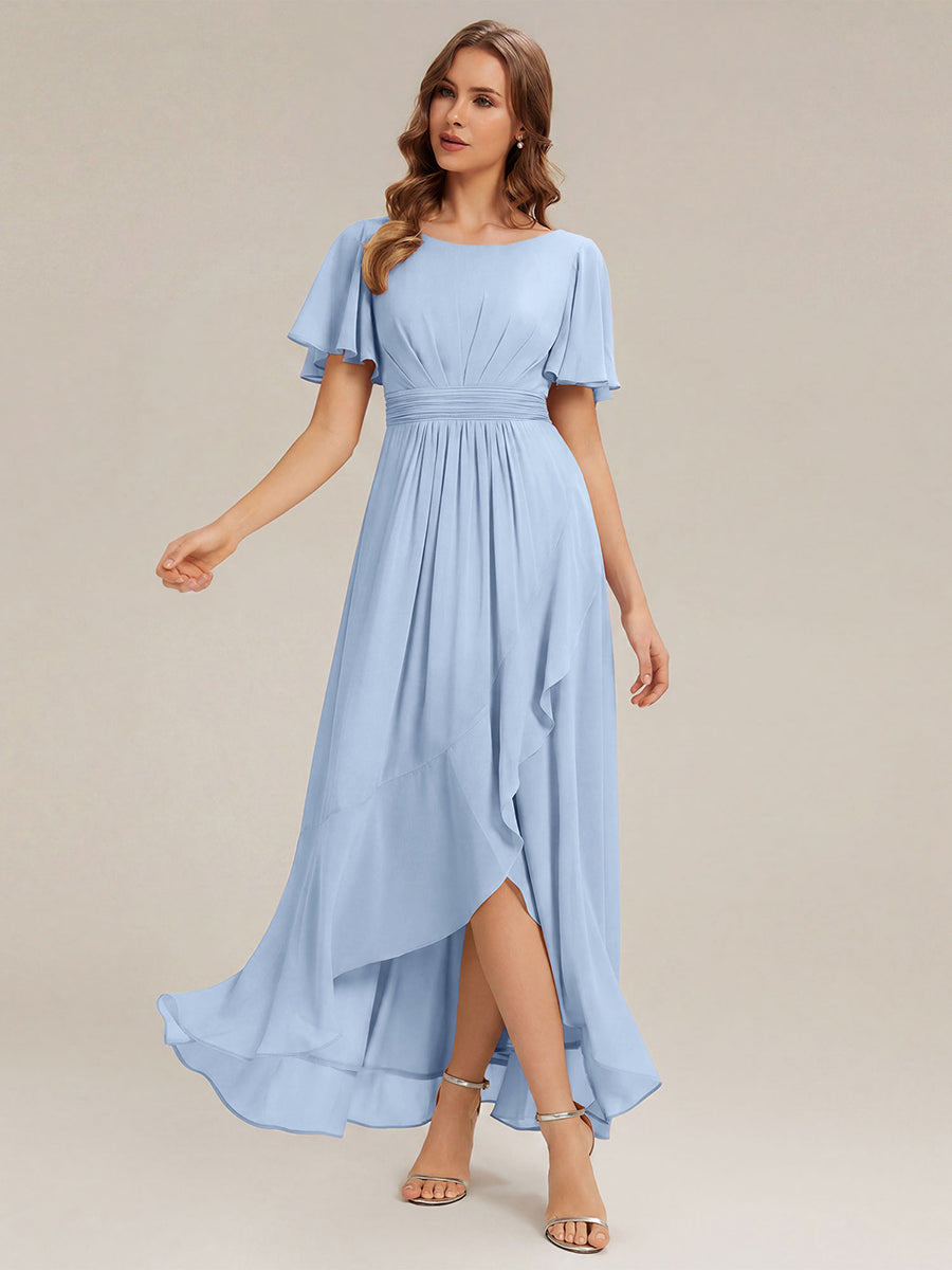 Robe asymétrique sans manches à volants avec détails plissés et ourlet haut bas #Couleur_Bleu Glace
