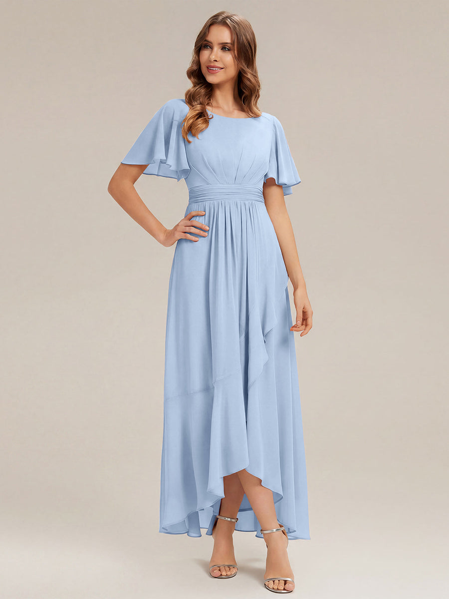 Robe asymétrique sans manches à volants avec détails plissés et ourlet haut bas #Couleur_Bleu Glace