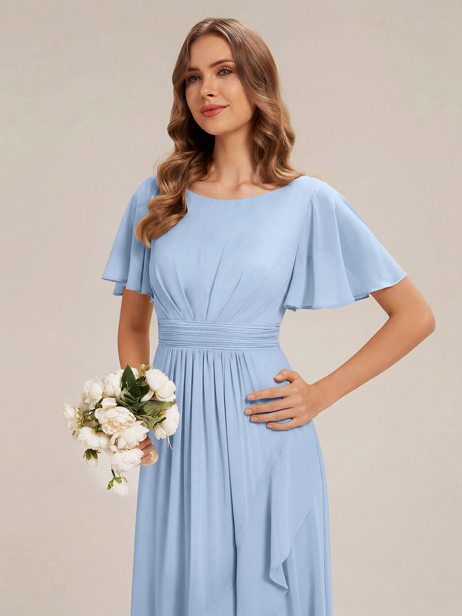 Robe asymétrique sans manches à volants avec détails plissés et ourlet haut bas #Couleur_Bleu Glace
