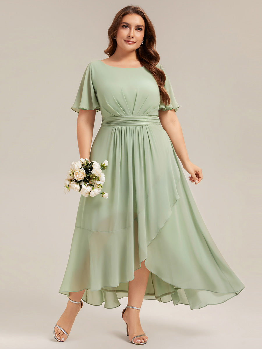 Robe asymétrique sans manches à volants avec détails plissés et ourlet haut bas #Couleur_Menthe Verte