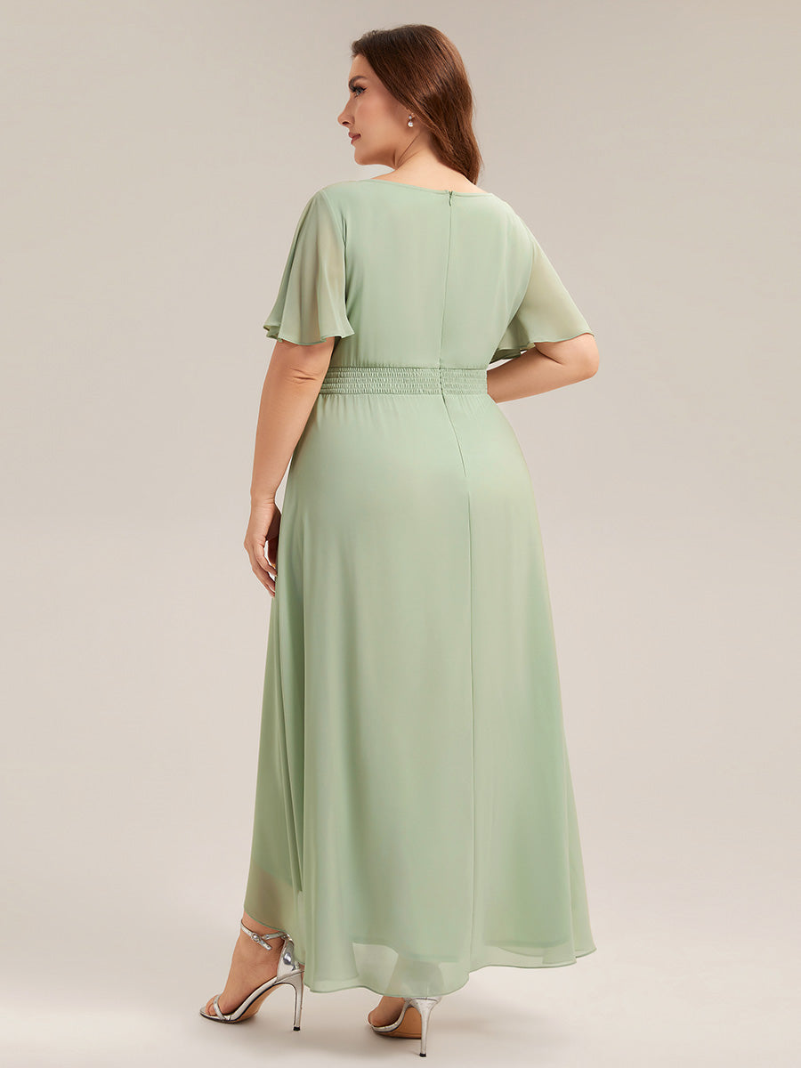 Robe asymétrique sans manches à volants avec détails plissés et ourlet haut bas #Couleur_Menthe Verte