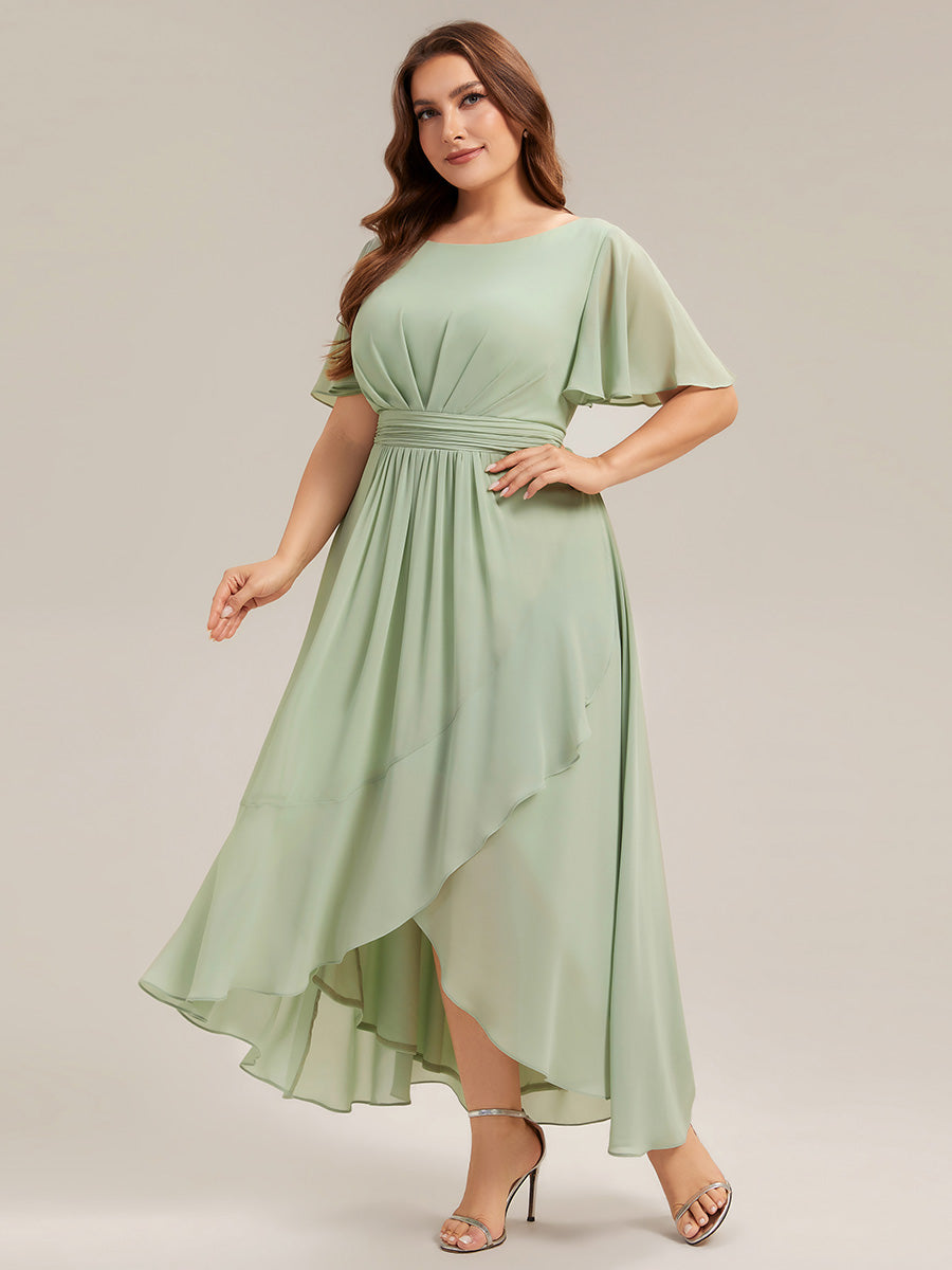 Robe asymétrique sans manches à volants avec détails plissés et ourlet haut bas #Couleur_Menthe Verte