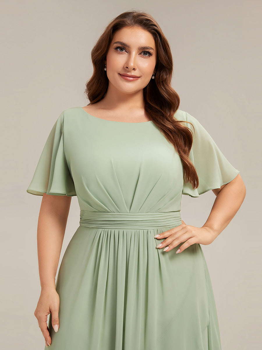 Robe asymétrique sans manches à volants avec détails plissés et ourlet haut bas #Couleur_Menthe Verte