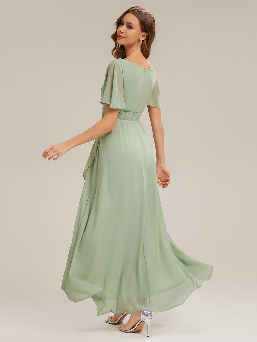 Robe asymétrique sans manches à volants avec détails plissés et ourlet haut bas #Couleur_Menthe Verte