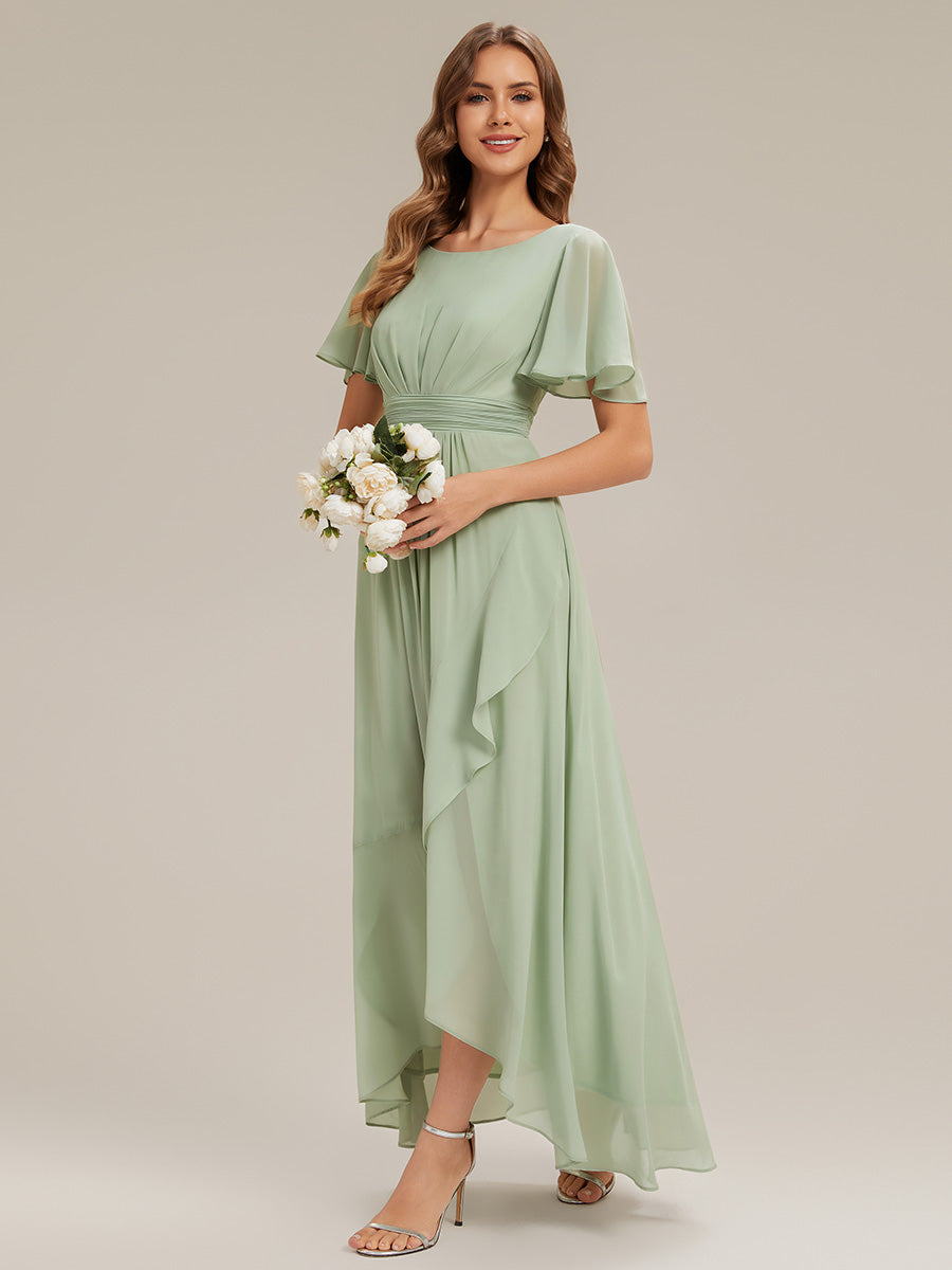 Robe asymétrique sans manches à volants avec détails plissés et ourlet haut bas #Couleur_Menthe Verte