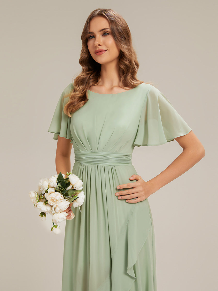 Robe asymétrique sans manches à volants avec détails plissés et ourlet haut bas #Couleur_Menthe Verte