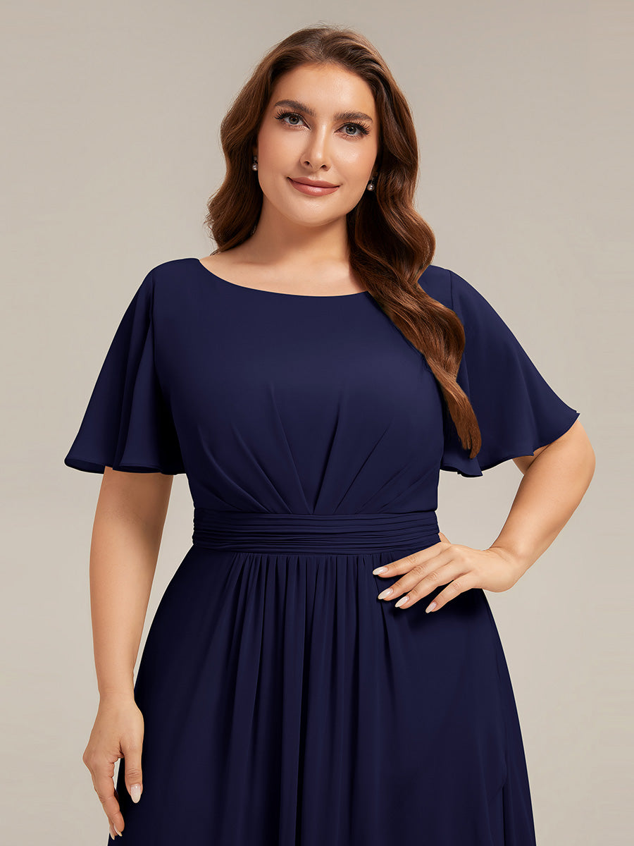 Robe asymétrique sans manches à volants avec détails plissés et ourlet haut bas #Couleur_Bleu Marine