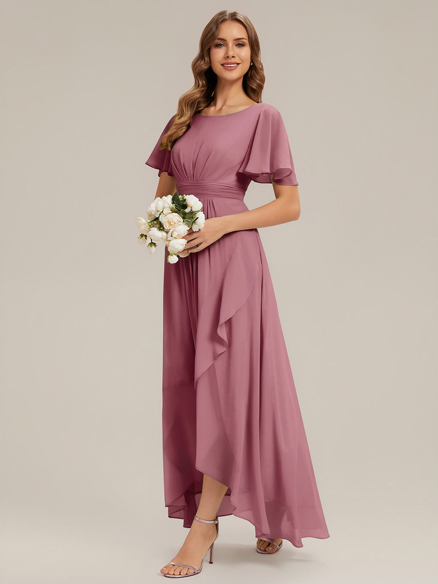 Robe asymétrique sans manches à volants avec détails plissés et ourlet haut bas #Couleur_Orchidee