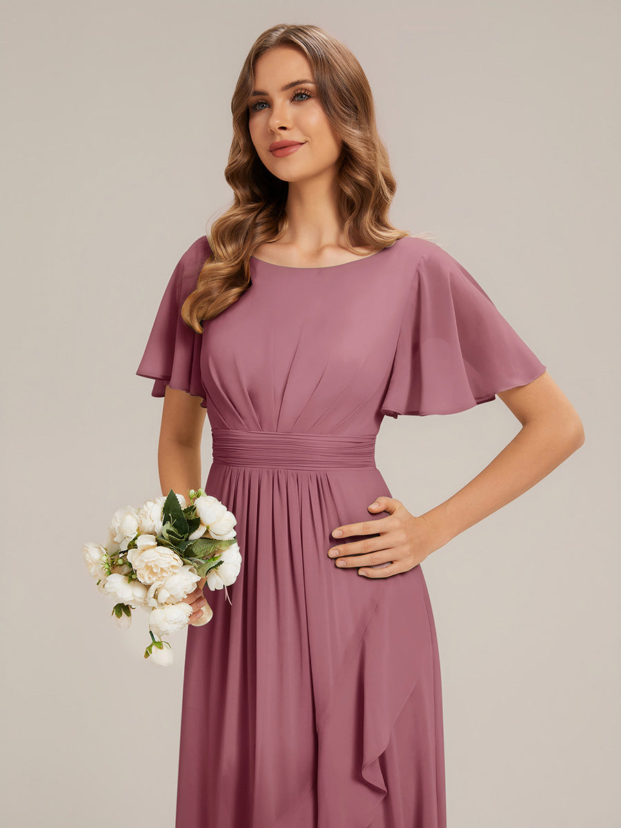 Robe asymétrique sans manches à volants avec détails plissés et ourlet haut bas #Couleur_Orchidee