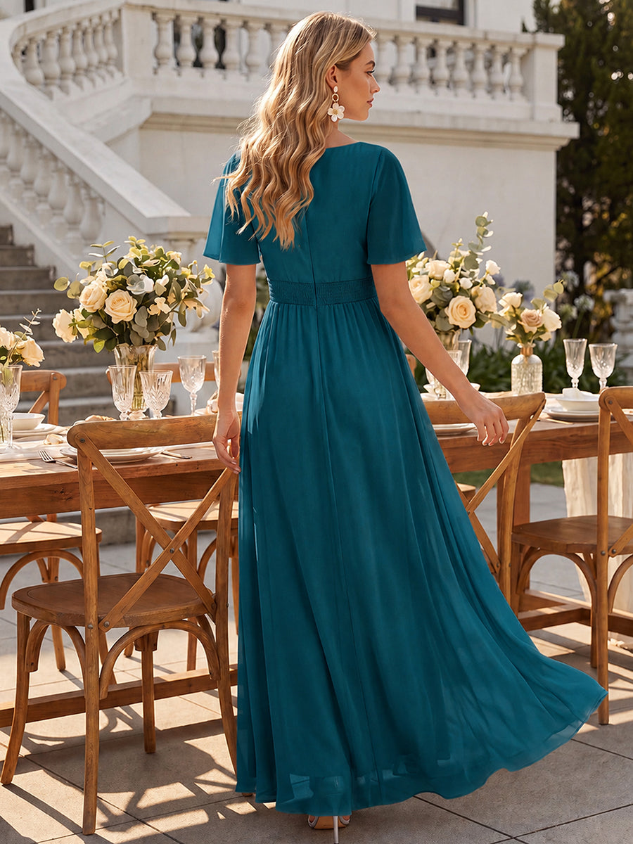 Robe asymétrique sans manches à volants avec détails plissés et ourlet haut bas #Couleur_Bleu Canard