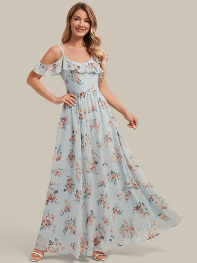 ever AIDA|Robe longue taille haute en chiffon à volants asymétriques